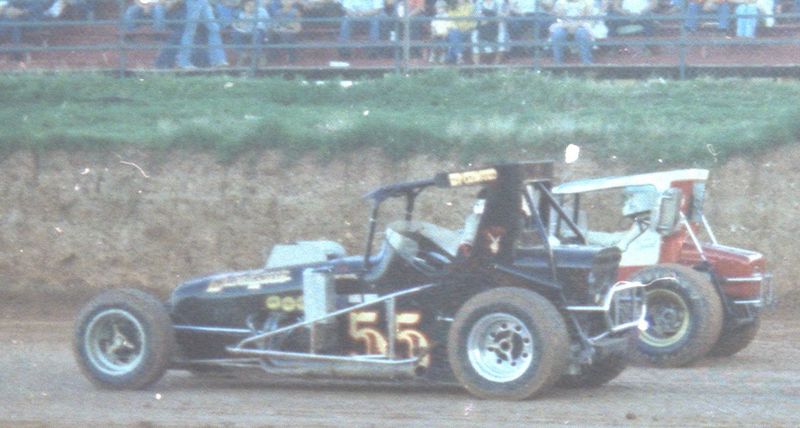 Ray Crawford and Kenny Stidd on the front row of a heat race at Amarillo